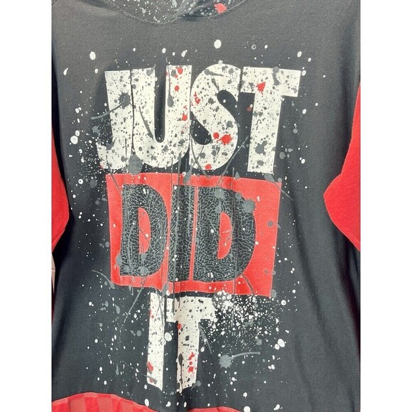 Just Did It All Over Print Nike Parody Red Black Graphic Hoodie Shirt L*REPAIR - Picture 2 of 10